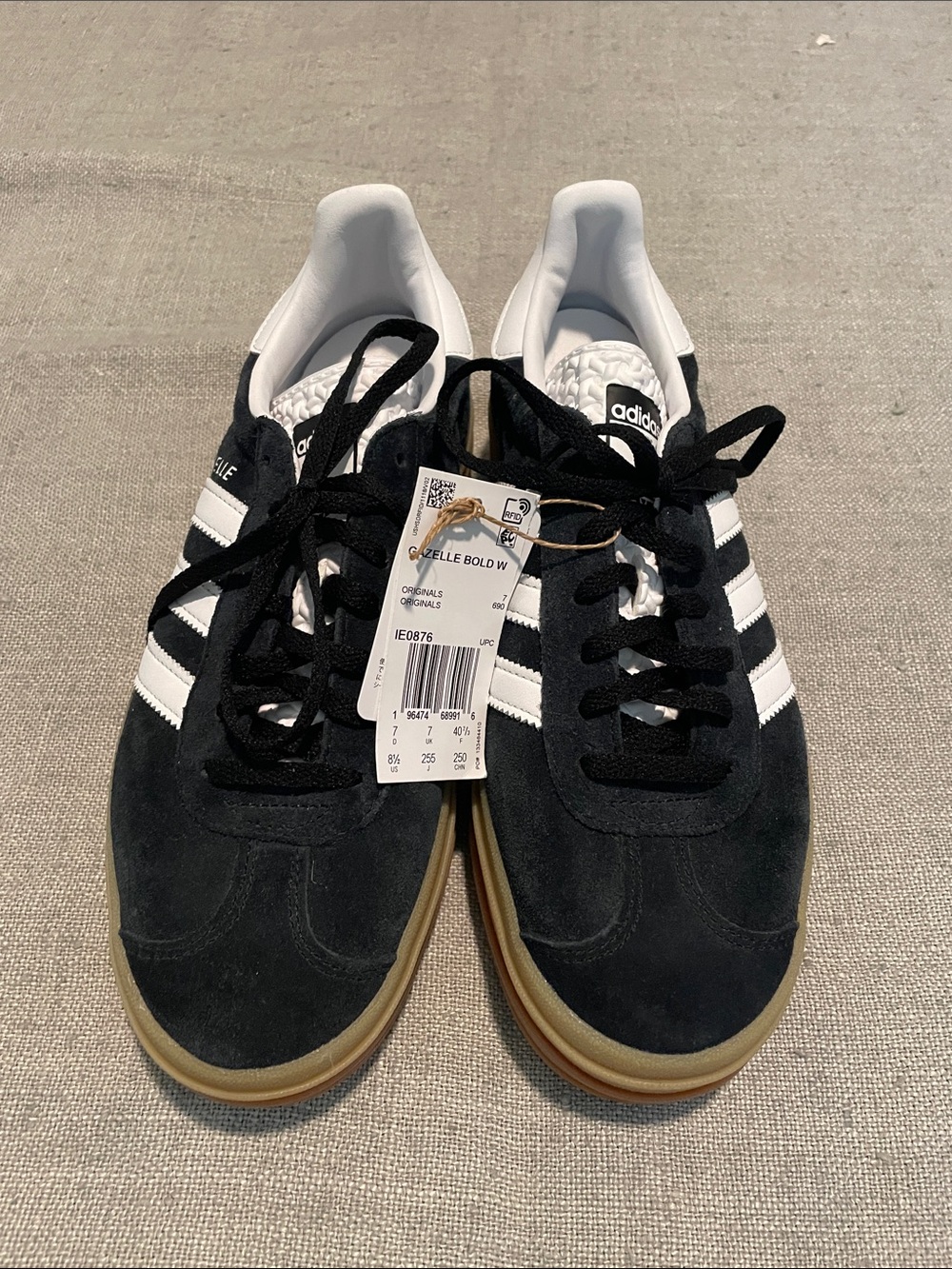 Adidas Gazelle Sneakers in Black and White with Gum Sole